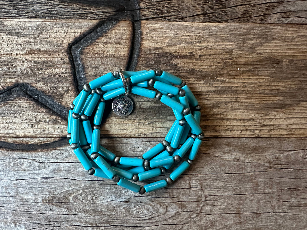 Rocking Bar H Turquoise Layered Bracelet with Silver Accents