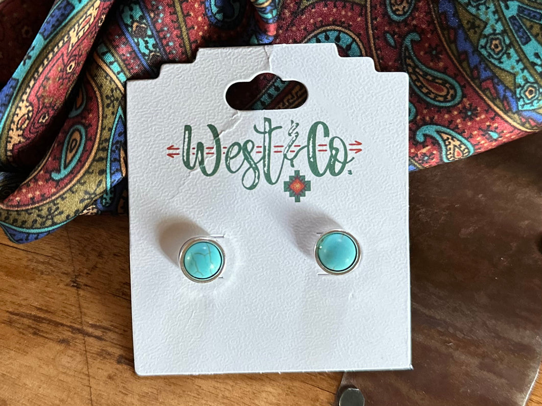 Rocking Bar H Silver & Turquoise Stud Earrings