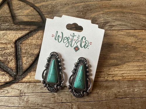 Rocking Bar H Triangle Turquoise Stone Earrings