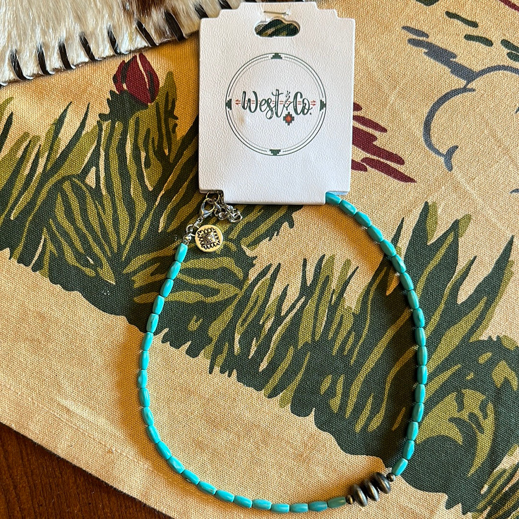 Rocking Bar H Turquoise Choker with Silver Beading