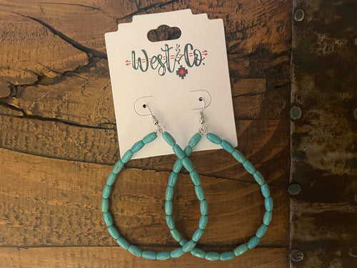 Rocking Bar H Green Turquoise Beaded Hoop Earring